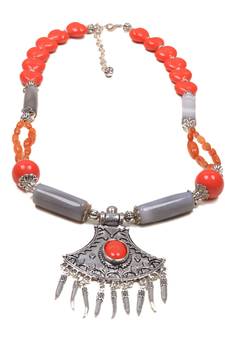 Designer Necklace With German Silver Pendant And Mix Ornaments And Beads Ppbj283