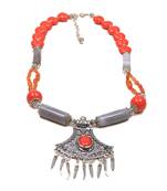 Designer Necklace With German Silver Pendant And Mix Ornaments And Beads Ppbj283