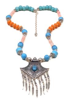 Designer Necklace With German Silver Pendant And Mix Ornaments And Beads Ppbj286