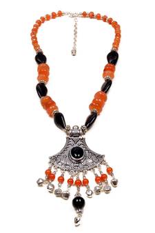 Designer Necklace With German Silver Pendant And Mix Ornaments And Beads Ppbj288
