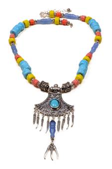 Designer Necklace With German Silver Pendant And Mix Ornaments And Beads Ppbj293