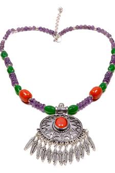 Designer Necklace With German Silver Pendant And Mix Ornaments And Beads Ppbj295