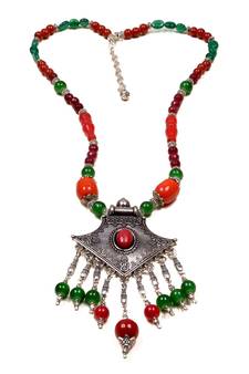 Designer Necklace With German Silver Pendant And Mix Ornaments And Beads Ppbj296