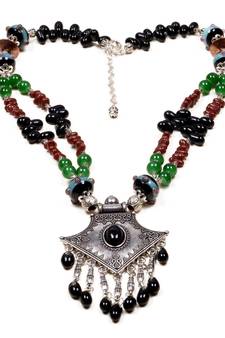 Designer Necklace With German Silver Pendant And Mix Ornaments And Beads Ppbj297