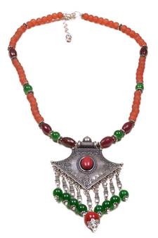 Designer Necklace With German Silver Pendant And Mix Ornaments And Beads Ppbj300