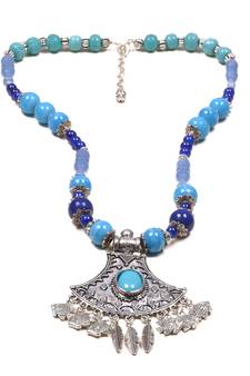 Designer Necklace With German Silver Pendant And Mix Ornaments And Beads Ppbj302