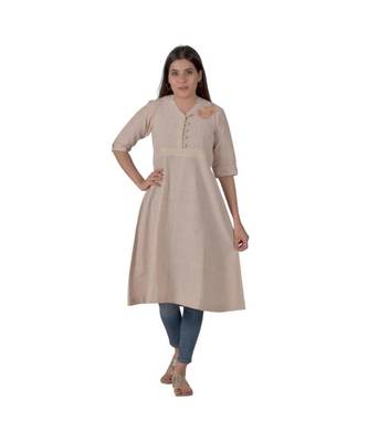 Beige Kurta With Floral Embroidery In Khadi Cotton 1