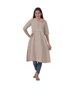 Beige Kurta With Floral Embroidery In Khadi Cotton