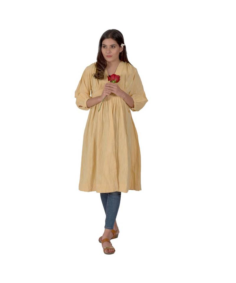 Daffodil Yellow Jacket Style Kurta In Khadi Cotton