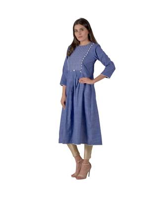 Royal Blue Kurta In Khadi Cotton 1