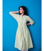 Green Front Pleated Geometry Work Khadi Cotton Kurta