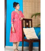 Carrot Red Mandarin Collar With Geometric Design Kurta