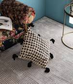 PEQURA Black Cotton Hand Woven Printed Square Cushion Cover