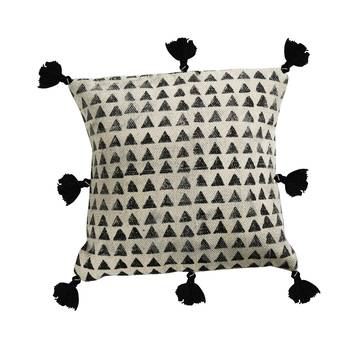 PEQURA Black Cotton Hand Woven Printed Square Cushion Cover 2