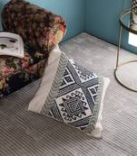 PEQURA Blue and Green Cotton Hand Woven Printed Cushion Cover