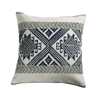 PEQURA Blue and Green Cotton Hand Woven Printed Cushion Cover 2