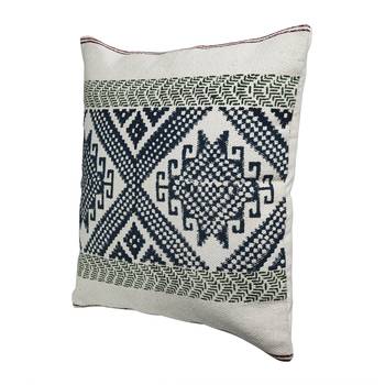 PEQURA Blue and Green Cotton Hand Woven Printed Cushion Cover 3