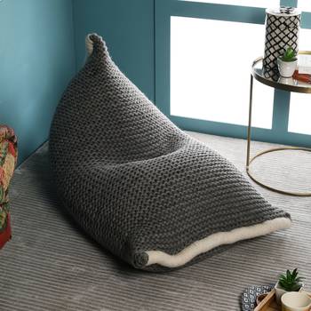 PEQURA Black/White Woollen Hand Knitted Textured Bean Pouf 1