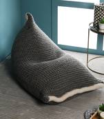 PEQURA Black/White Woollen Hand Knitted Textured Bean Pouf