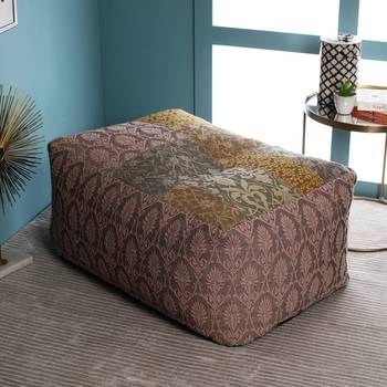 PEQURA Brown Cotton Hand Knitted Rectangular Textured Pouf 1