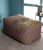 PEQURA Brown Cotton Hand Knitted Rectangular Textured Pouf