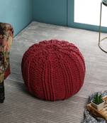 PEQURA Pink Cotton Hand Knitted Textured Round Pouf
