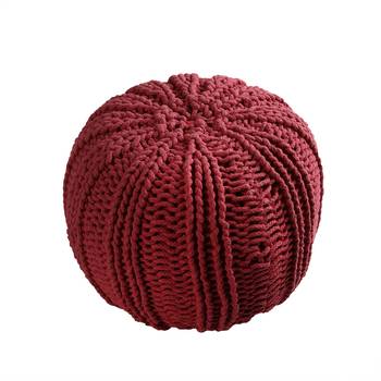 PEQURA Pink Cotton Hand Knitted Textured Round Pouf 2