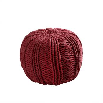 PEQURA Pink Cotton Hand Knitted Textured Round Pouf 4