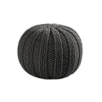 PEQURA Off-White Cotton Hand Knitted Textured Round Bean Pouf 2
