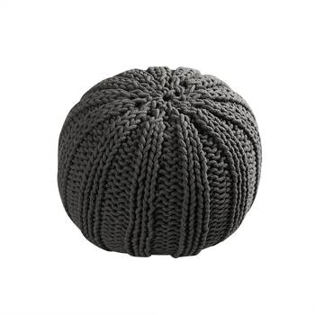 PEQURA Off-White Cotton Hand Knitted Textured Round Bean Pouf 3