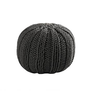 PEQURA Off-White Cotton Hand Knitted Textured Round Bean Pouf 4
