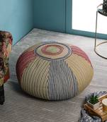 PEQURA Beige Jute Hand Knitted Foam Textured Round Pouf