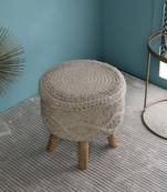 PEQURA Off-white Cotton Hand Knitted Textured Foam Pouf