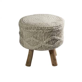 PEQURA Off-white Cotton Hand Knitted Textured Foam Pouf 2