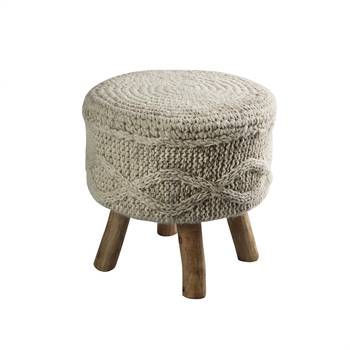 PEQURA Off-white Cotton Hand Knitted Textured Foam Pouf 3