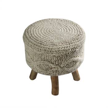 PEQURA Off-white Cotton Hand Knitted Textured Foam Pouf 4