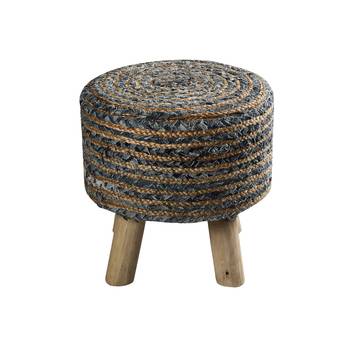 PEQURA Beige Jute Hand Knitted Foam Round Textured Pouf 2