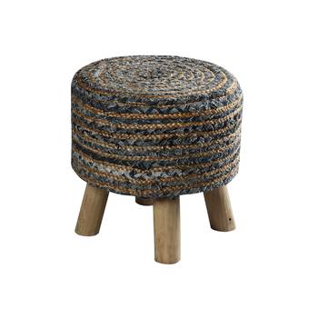 PEQURA Beige Jute Hand Knitted Foam Round Textured Pouf 3