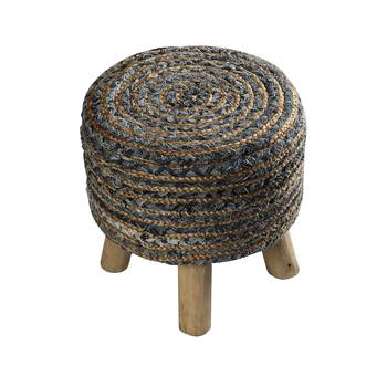 PEQURA Beige Jute Hand Knitted Foam Round Textured Pouf 4
