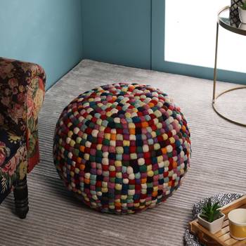 PEQURA Red Cotton Hand Knitted Round Bean Pouf 1
