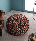 PEQURA Red Cotton Hand Knitted Round Bean Pouf