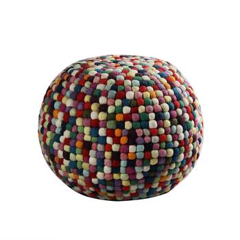 PEQURA Red Cotton Hand Knitted Round Bean Pouf 3