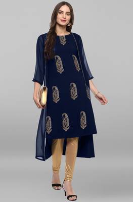 Dark blue printed crepe kurtas and kurtis 2