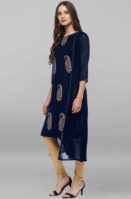 Dark blue printed crepe kurtas and kurtis 3