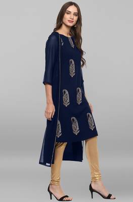 Dark blue printed crepe kurtas and kurtis 4