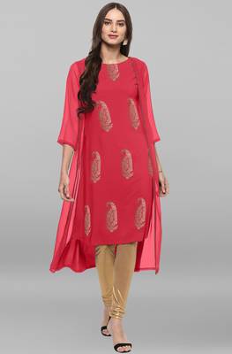 Janasya Pink printed crepe kurtas and kurtis 1