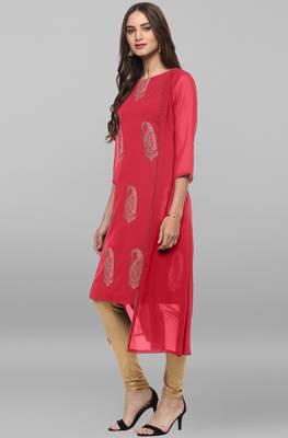 Janasya Pink printed crepe kurtas and kurtis 3