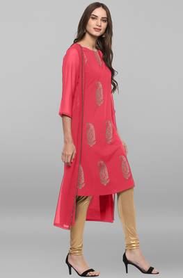 Janasya Pink printed crepe kurtas and kurtis 4