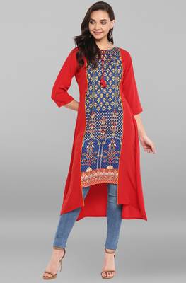Janasya Red printed crepe kurtas and kurtis 1