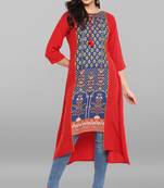Janasya Red printed crepe kurtas and kurtis